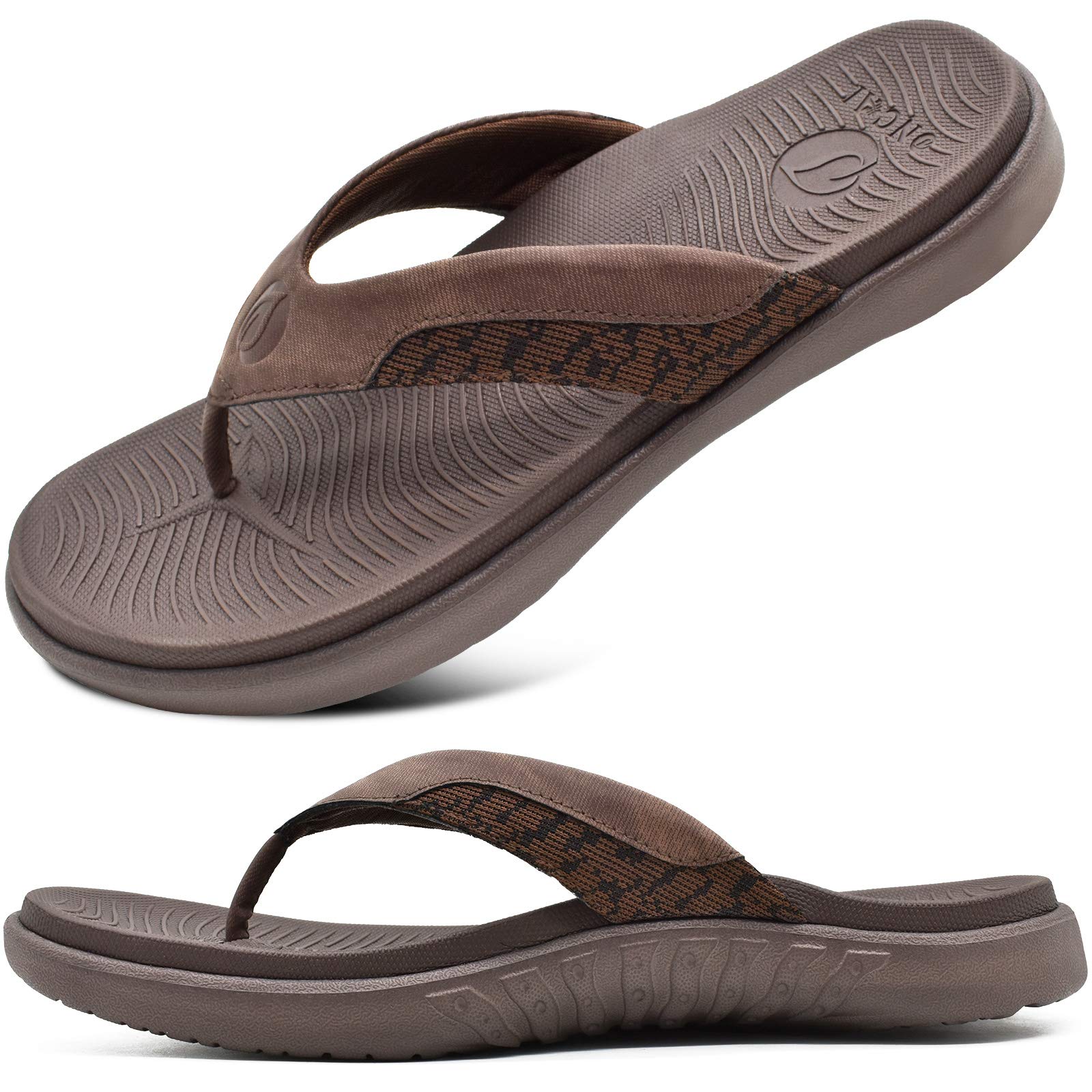 ONCAI Flip Flops Men Leather Sandals Arch Support Sport Slides Foam Sole Yoga Sl