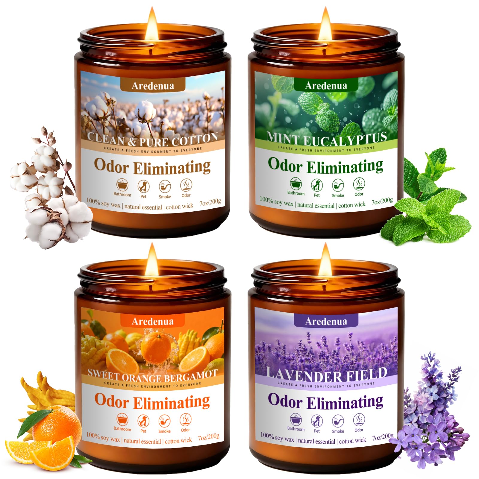 Aredenua 4-Pack Odor Eliminating Candles, 28 oz Soy Scented Candle | Eliminates 
