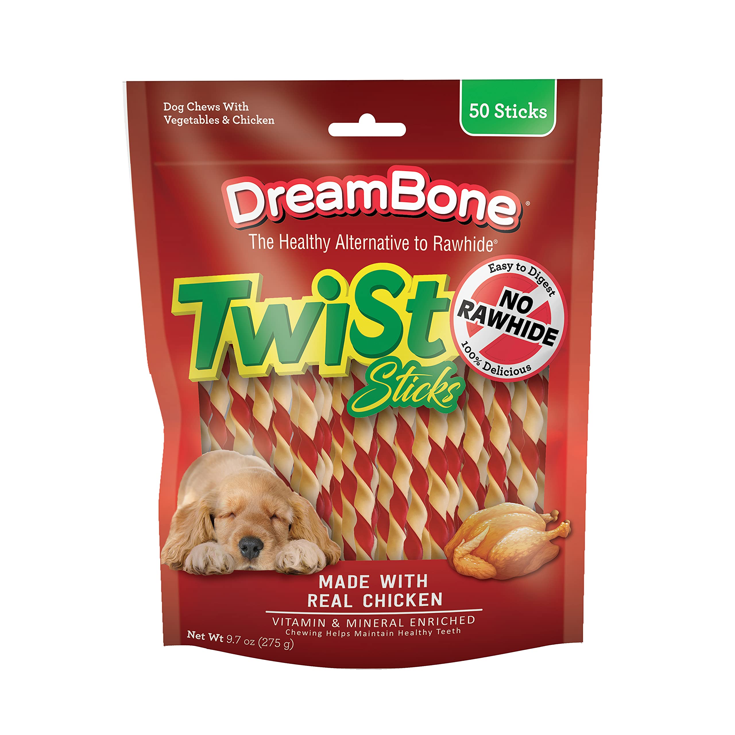 DreamBone Twist Sticks Rawhide-Free Dog Treats With Real Protein, 50 Count | Dai