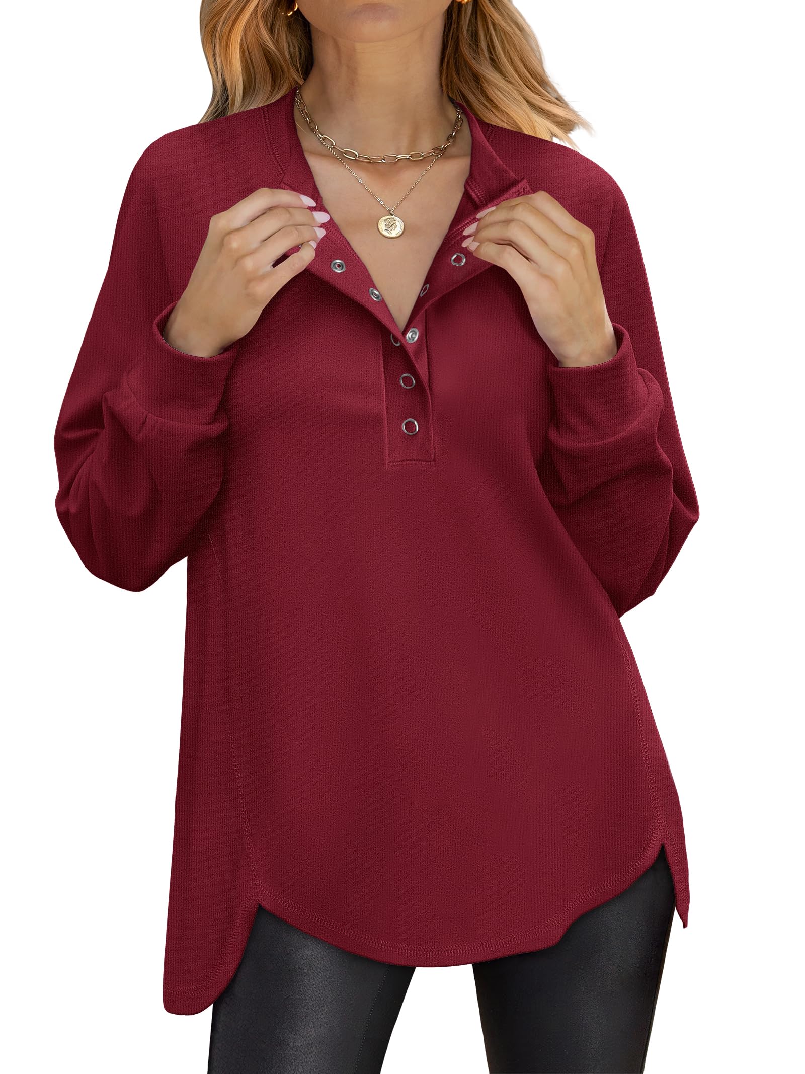 ANRABESS Sweatshirt for Women Oversized Henley Tunic Tops