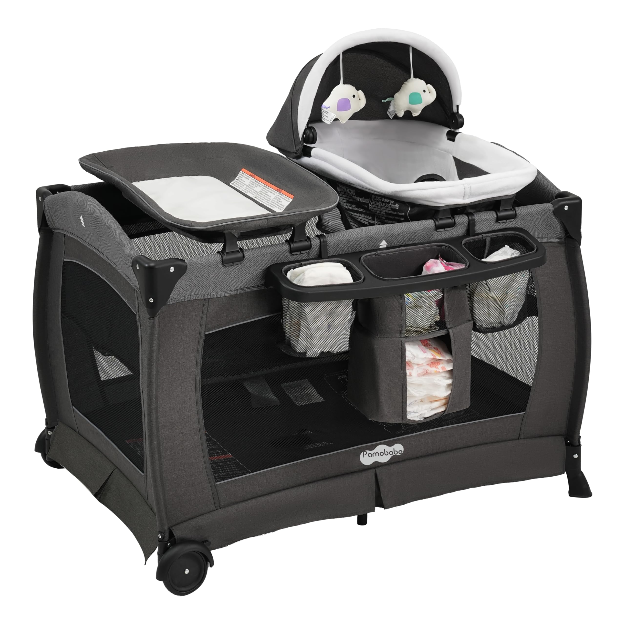 Pamo Babe Pack and Play 4-in-1 Baby Playard with Bassinet &amp; Changing Table, 