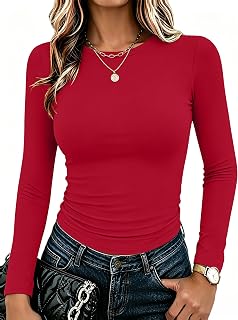Zeagoo Womens Long Sleeve Slim Fit Going Out Tops Round Neck Shirts