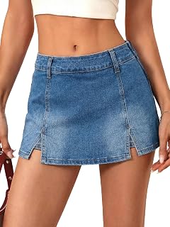 Emmiol - Minigonna da donna in denim, a vita medio-bassa, elasticizzata, con cerniera laterale, stile casual Y2k, con pantaloncini sotto