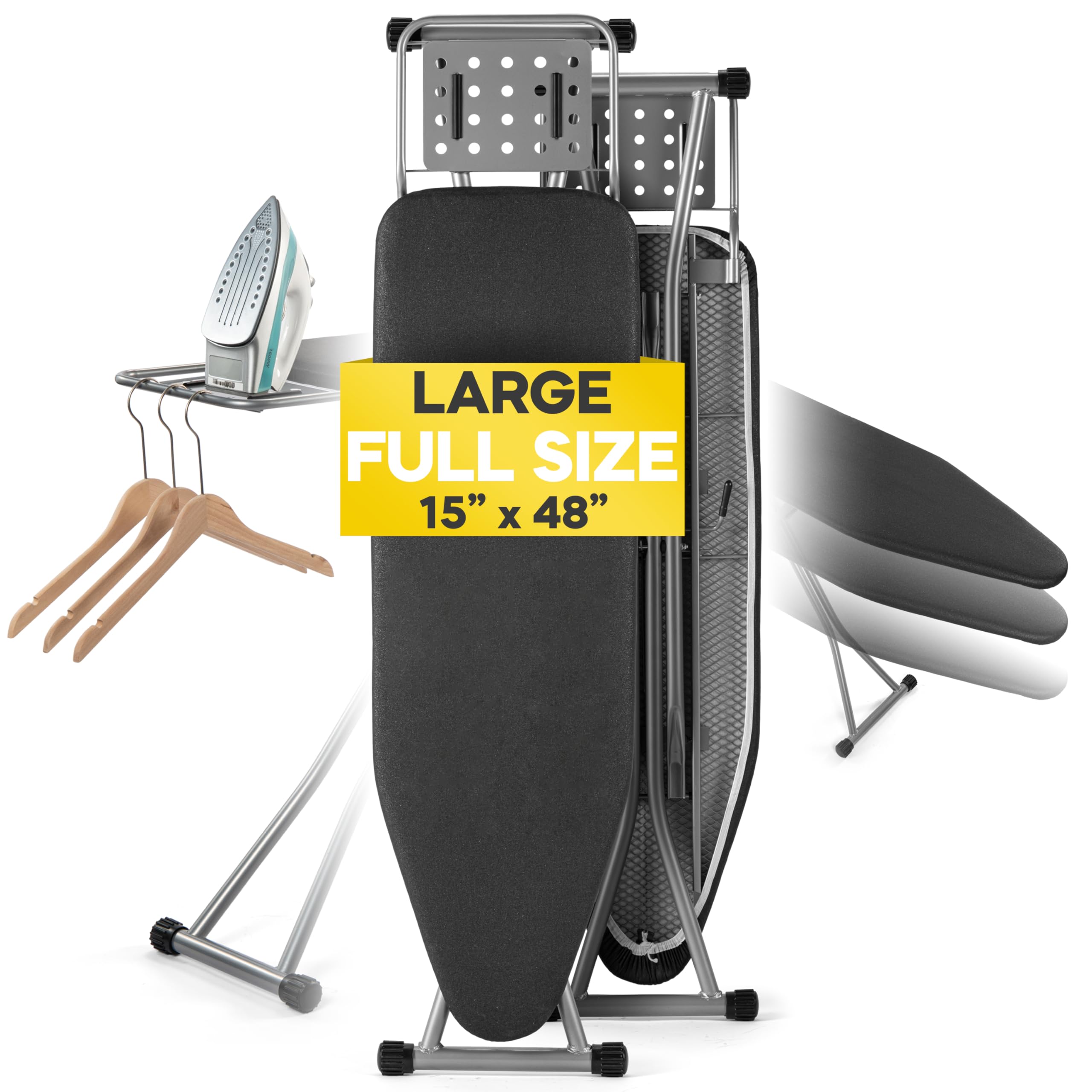BKTD Full Size Ironing Board 57" L X15 W, Large Wide Sturdy Ironing Board with I