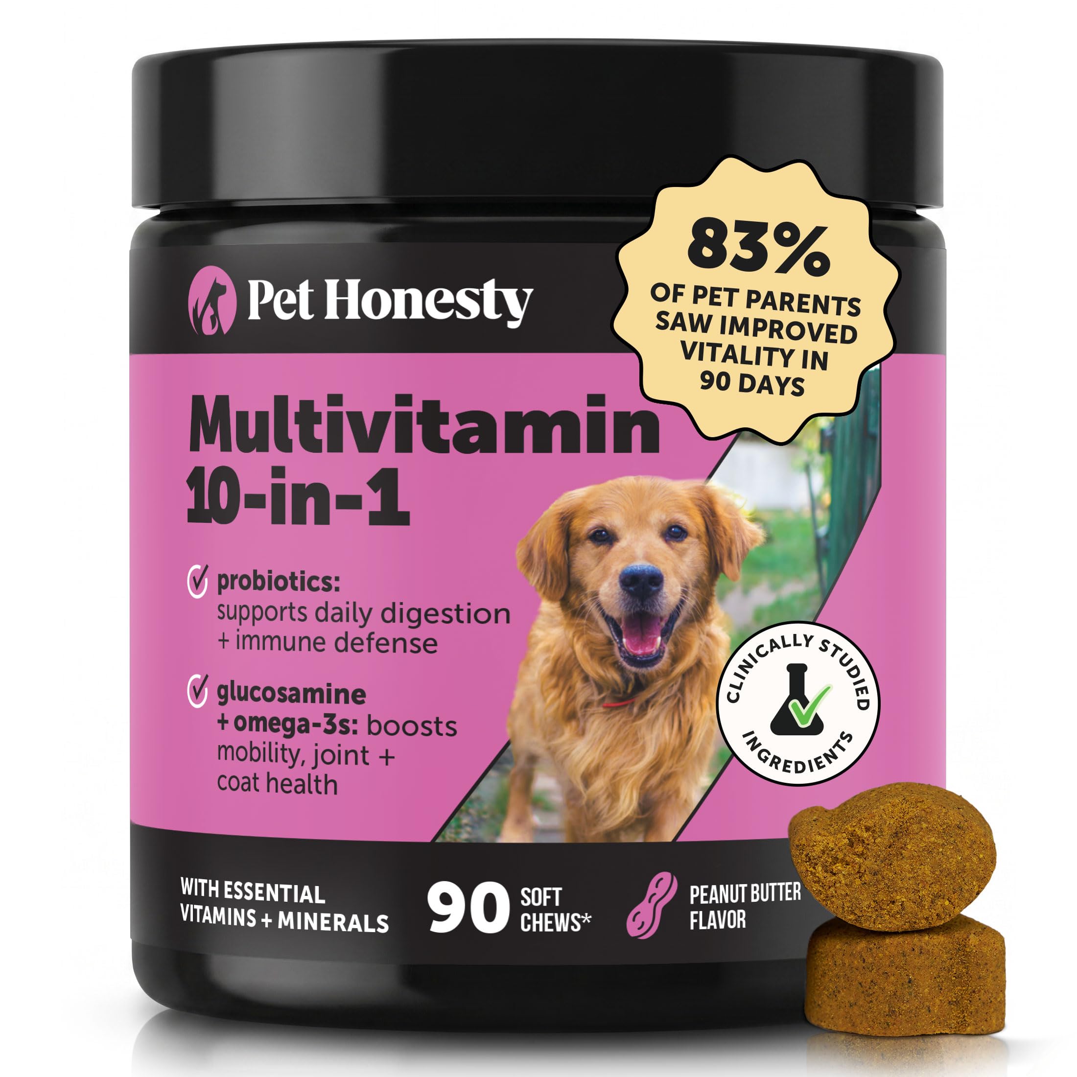Pet Honesty Vet Recommended 10-in-1 Dog Multivitamin, 90 Ct, Peanut Butter | Sci