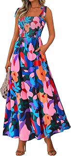 PRETTYGARDEN Womens Summer Dress Floral Smocked Maxi Dresses Beach Sundress