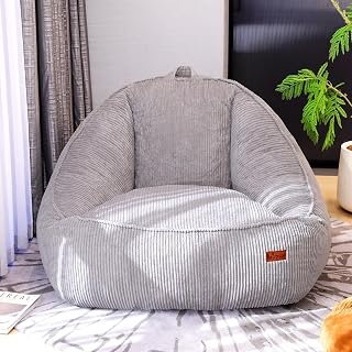 UODERS Bean Bag Chair for Adults & Kids, Giant Plush Corduroy Beanbag Sofa with Filling, Comfy Chairs with Handle for Living Room, Bedroom, Reading & Gaming(L-Slate Grey)