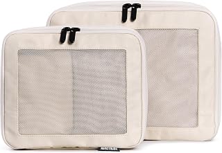 Aerotrunk Compression Packing Cubes for Travel - Luggage Organizer Bags - Double Zipper Packing Cubes for Suitcases (2-Pack, Beige)