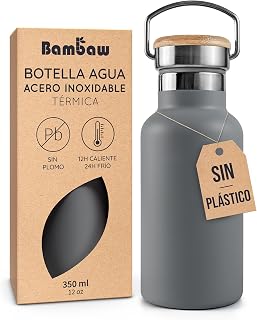 Bambaw Stainless Steel Water Bottle 350 ml, Thermal Water Bottle for Cold and Hot Drinks, Stainless Steel Carafe 350 ml Easy to Carry and Clean, Reusable Carafe with Handle (Anthracite Grey)