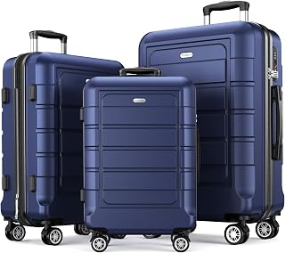 SHOWKOO Luggage Set 3 Piece PC Hardshell Expandable Suitcase, Deep Blue
