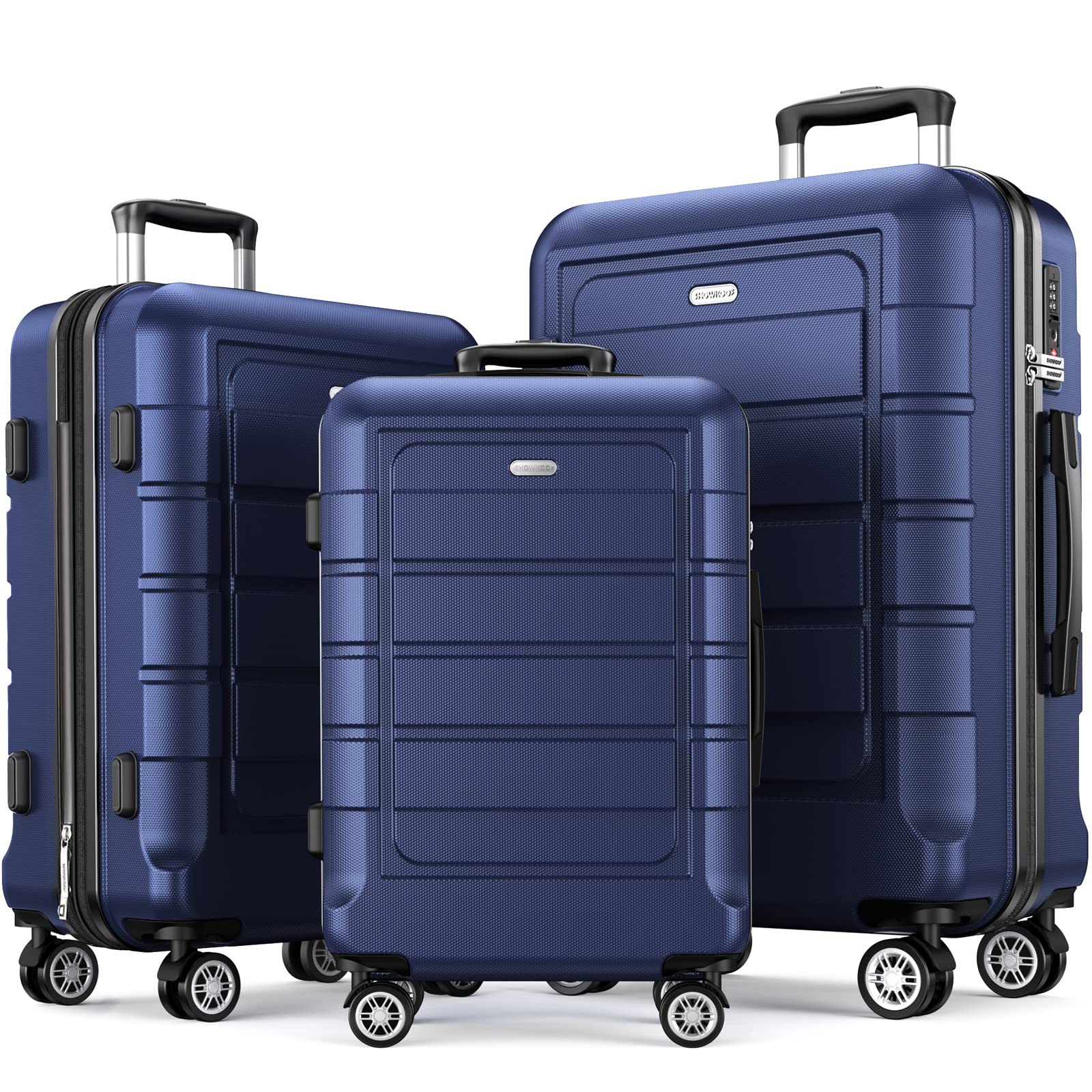 SHOWKOO Luggage Set 3 Piece PC Hardshell Expandable Suitcase, Deep Blue
