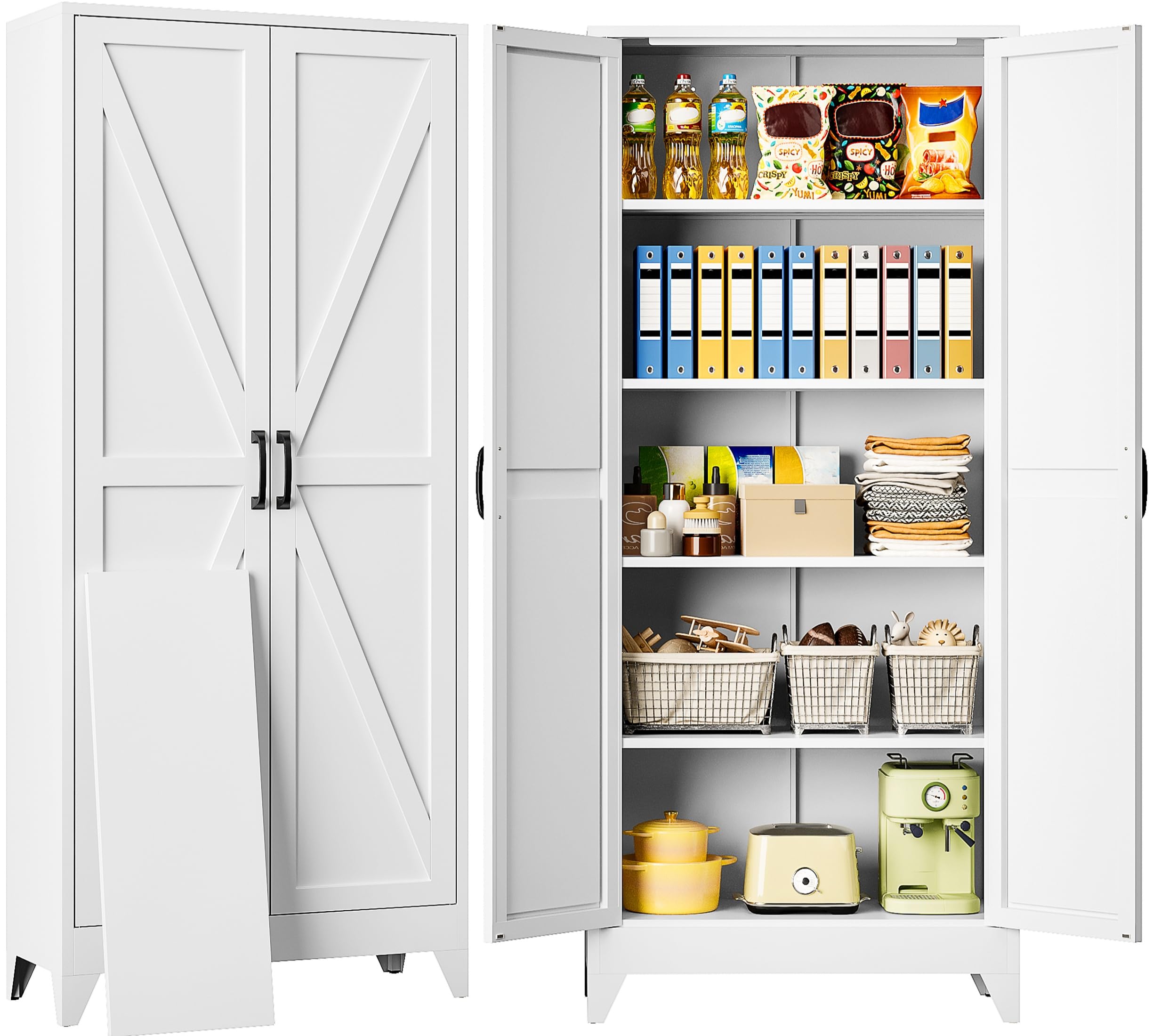 SISESOL 75" Tall Pantry Cabinet,Farmhouse Kitchen Pantry Storage Cabinets with 2