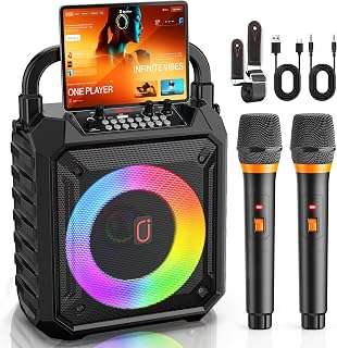 Karaoke Machine with 2 Wireless Microphones for Adults, All-in-One Karaoke | 24H Playtime,Vocal Cut / Accompany, Mic Priority, Bluetooth 5.3, TV Connection, TWS Stereo and Live Performance Support BBQs