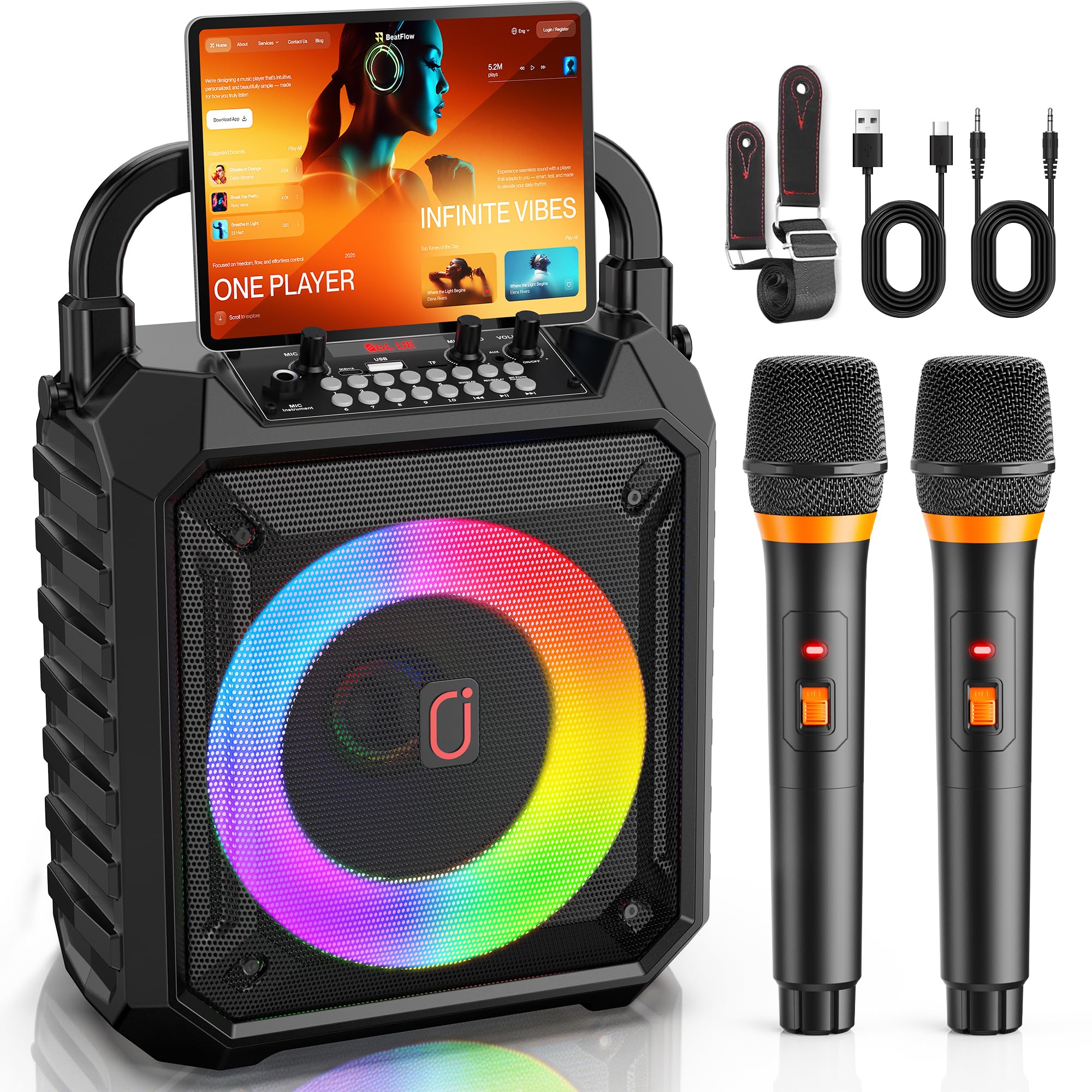 Karaoke Machine with 2 Wireless Microphones for Adults, All-in-One Karaoke | 24H