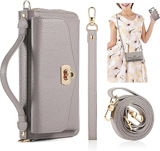 for iPhone 17 Pro Max Crossbody Detachable Wallet Case, Gray