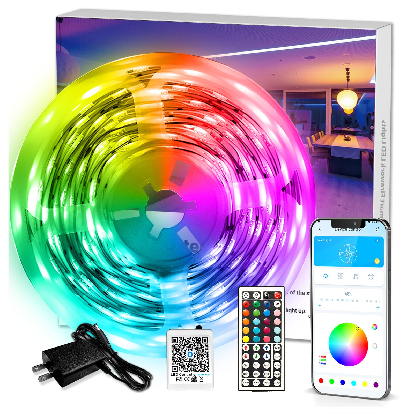 DAYBETTER LED Strip Lights 110ft RGB Music Sync Smart App Control 1 Roll | Bluet