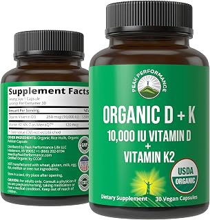 USDA Organic Vitamin D3 10000 IU + K2 MK-7 with Clinically Studied MenaQ7