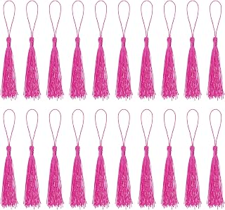 Bookmark Tassels, 20 Pieces 5.1 Inch Soft Silky Mini Tassels with Loops for Keychain Graduation DIY Accessories Handmade Fuchsia