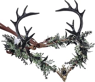 MOSTORY Light up Elf Crown, Black Gothic Flower Antler Circlet | Elven Woodland Crown for Women Renaissance Faire Cosplay