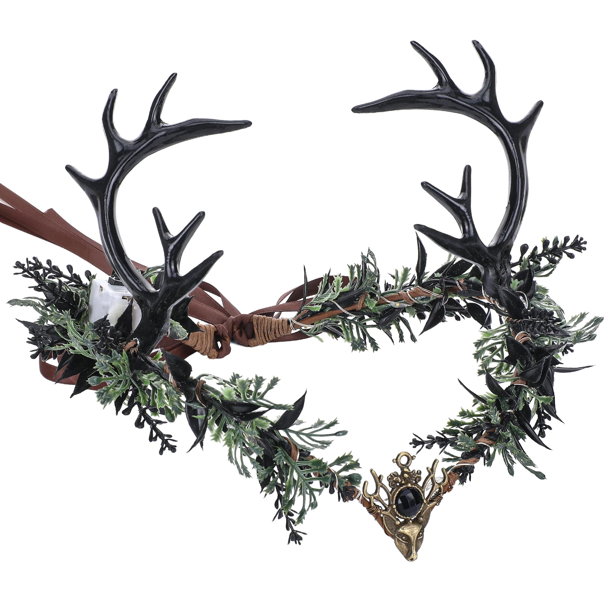 MOSTORY Light up Elf Crown, Black Gothic Flower Antler Circlet | Elven Woodland 