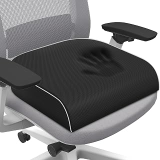 SweetSlubr Memory Foam Seat Cushion, Office Chair Cushion, 3-Inch, Large | Black Chair Pad for Tailbone Pain Relief; Removable, Washable Cover and Non-Slip Base for Desk Chairs, Car Seats and Travel