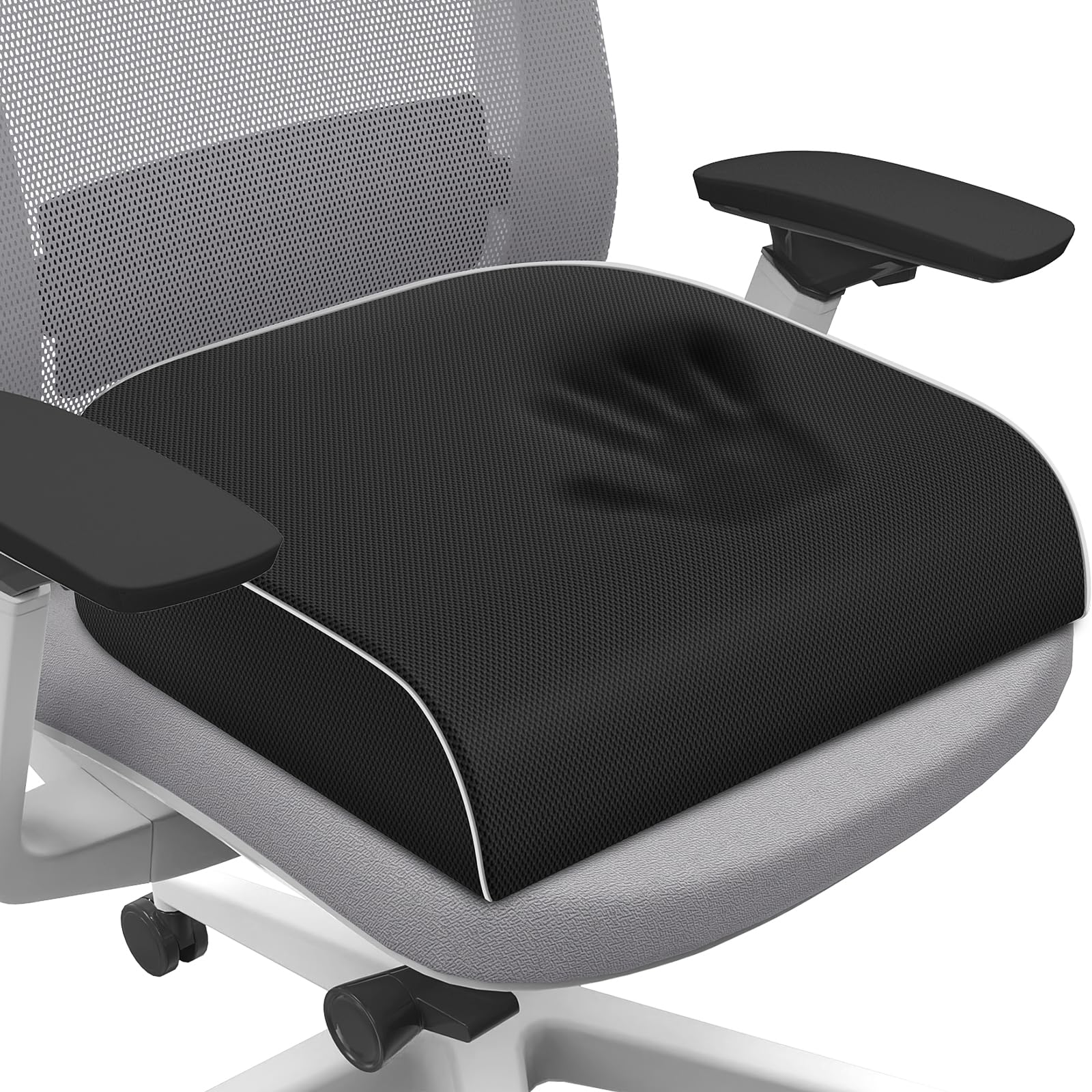 SweetSlubr Memory Foam Seat Cushion, Office Chair Cushion, 3-Inch, Large | Black