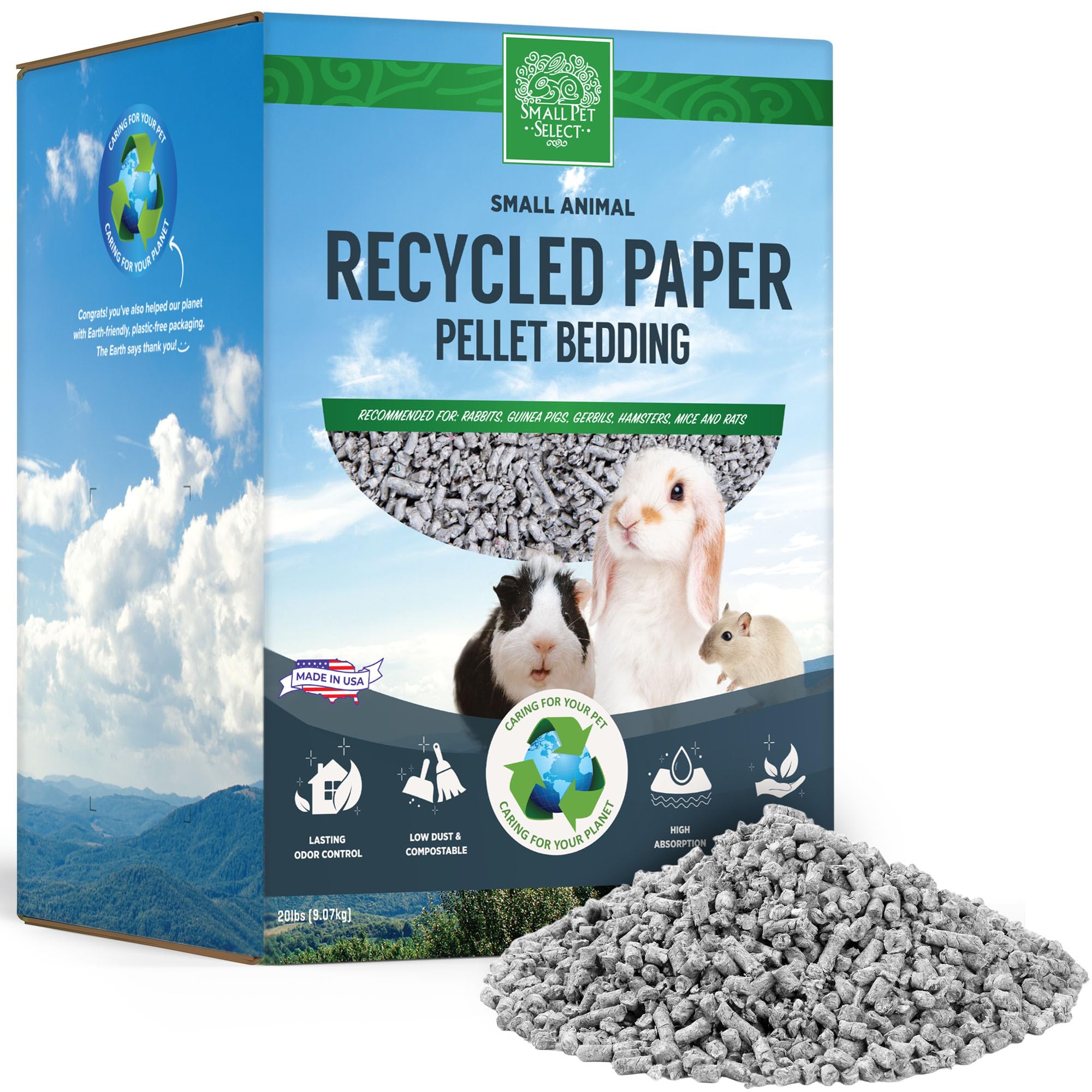 Small Pet Select Recycled Paper Pellet Bedding & Litter, Rabbits, 20 lb | Absorb