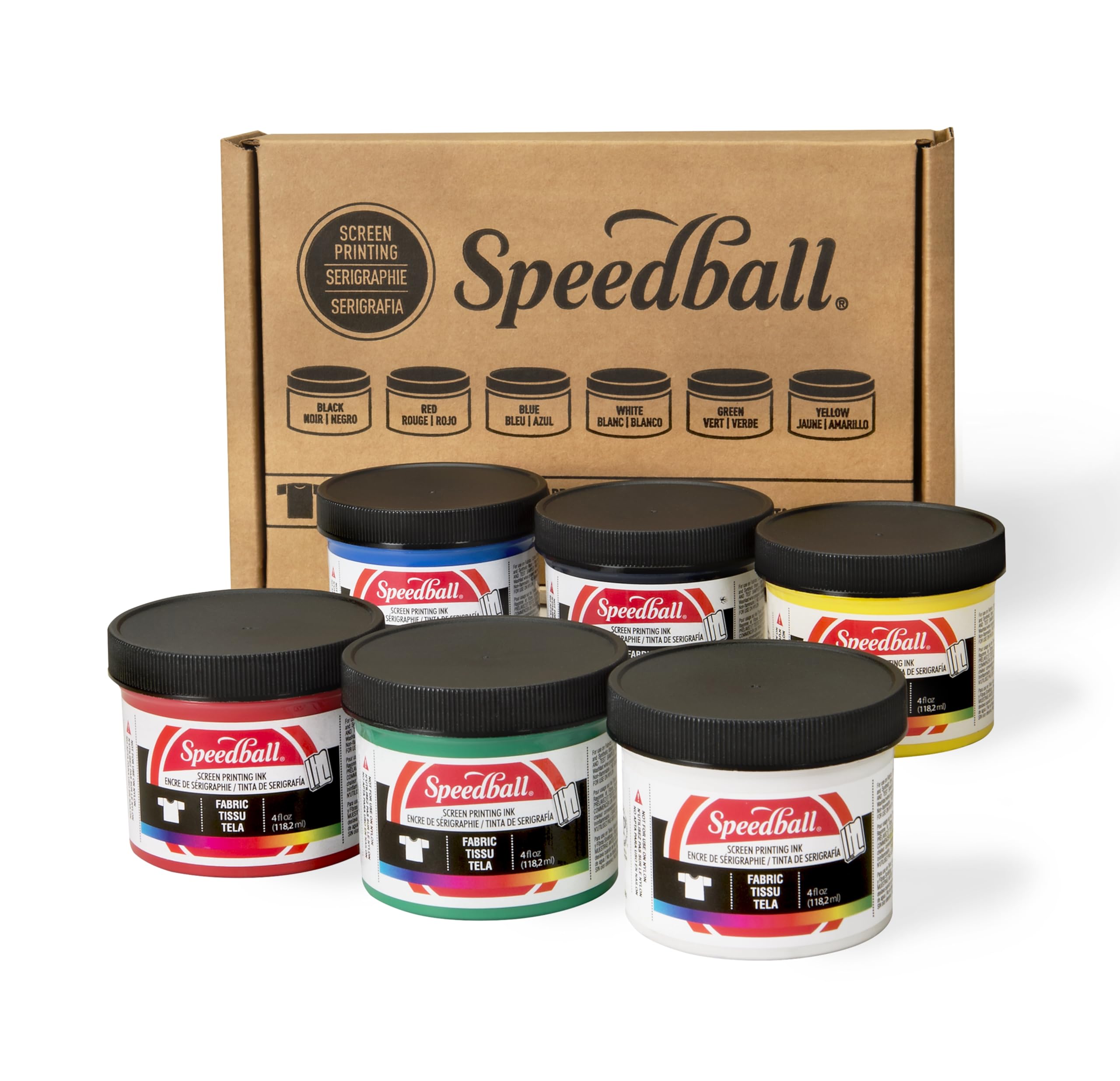Speedball Fabric Screen Printing Ink Starter Set, 6-Colors, 4 Fl Oz for T-Shirt 