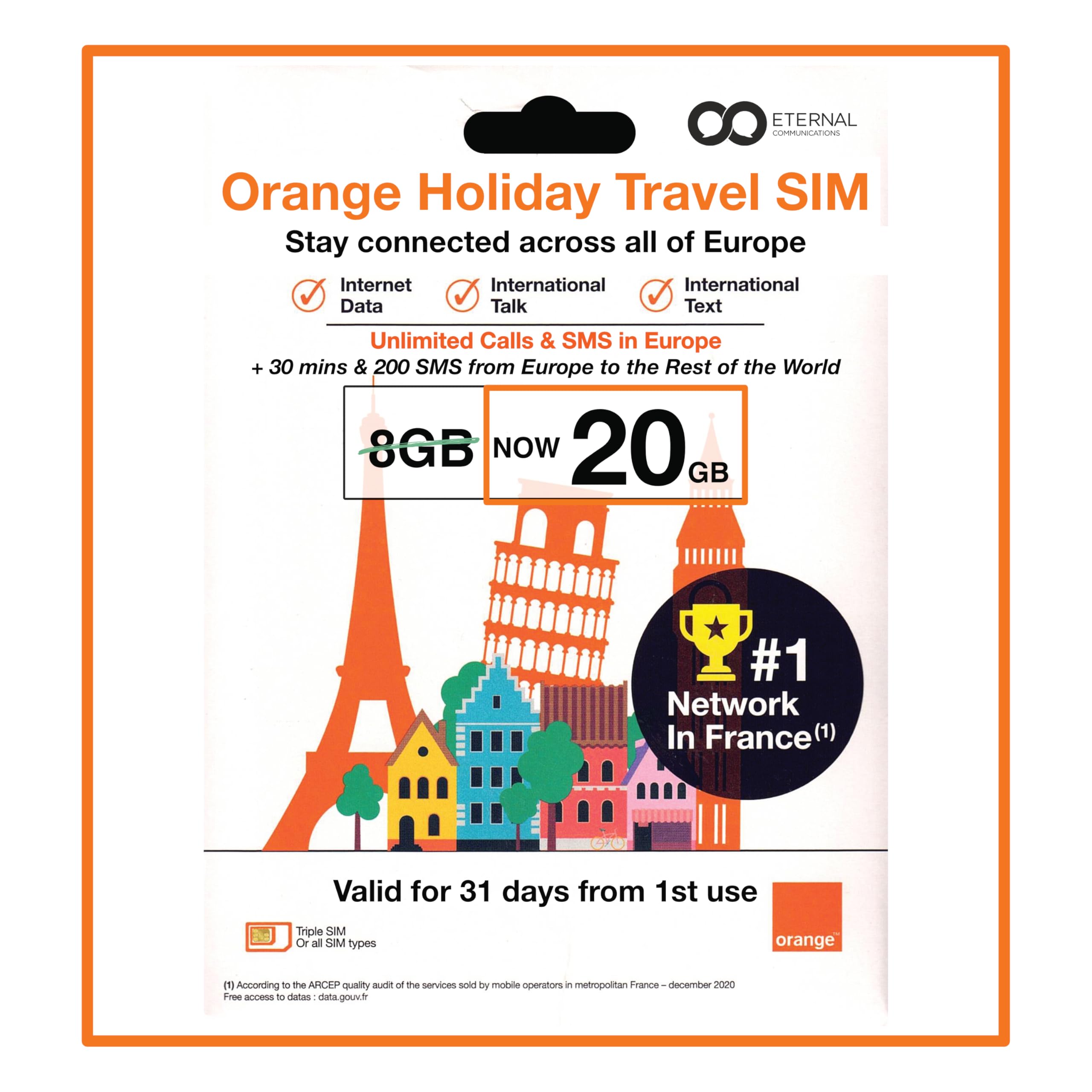 Preloaded Orange Travel Sim Card Now with 20GB of 4G Data, Unlimited Calls & SMS