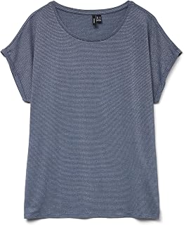 VERO MODA Vmlava Women's Glitter SS Top Stripe Ga Jrs Noos