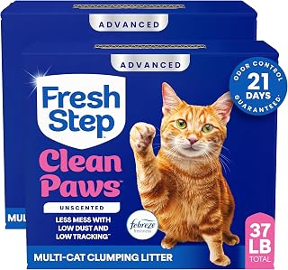 Fresh Step Advanced Clean Paws Multi Cat Clumping Cat Litter, 18.5 lb, 2 Pk | Low Tracking Granules for Less Mess, Scented with Febreze Freshness, Low Dust, Compatible with Most Auto Litter Boxes