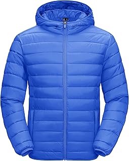 MAGCOMSEN Men's Lightweight Puffer Jacket Hooded Warm Winter Coat Quilted Lined Water-Resistant Full Zip Bubble Jackets
