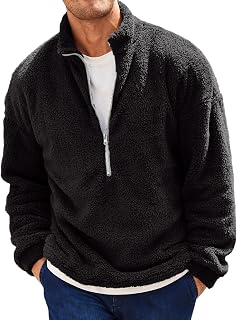 Runcati Men's 1/4 Zip Plush Fuzzy Sherpa Fleece Sweatshirt Lightweight Casual Basic Autumn Winter
