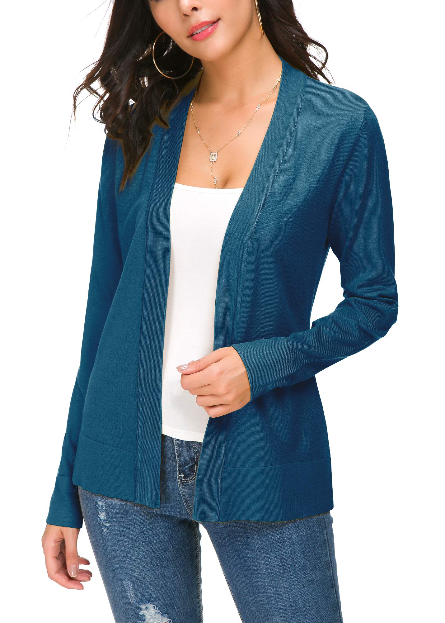 EXCHIC Women's Elegant Long Sleeve Elastic Cardigan Casual Lightweight V-Neck Kn