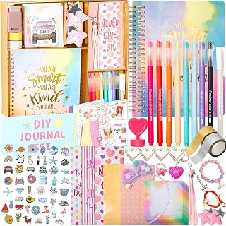 R RUCKERCO Girls DIY Diary 54 Pcs Diary Set, Toys For Ages 8-13，DIY Stationery Set, Cool Thin Stickers And Little Girls Daily Supplies, Gifts For Teen Best Choice