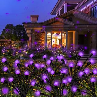 Solar Garden Lights Outdoor, 2 Pack 16 LED Purple Solar Firefly Lights Waterproof, Oscillating Wind Light for Outside Patio Yard Planter Flower Bed Walkway