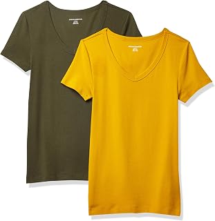 Amazon Essentials Women's Slim-Fit Short-Sleeve V-Neck T-Shirt, 2-Pack