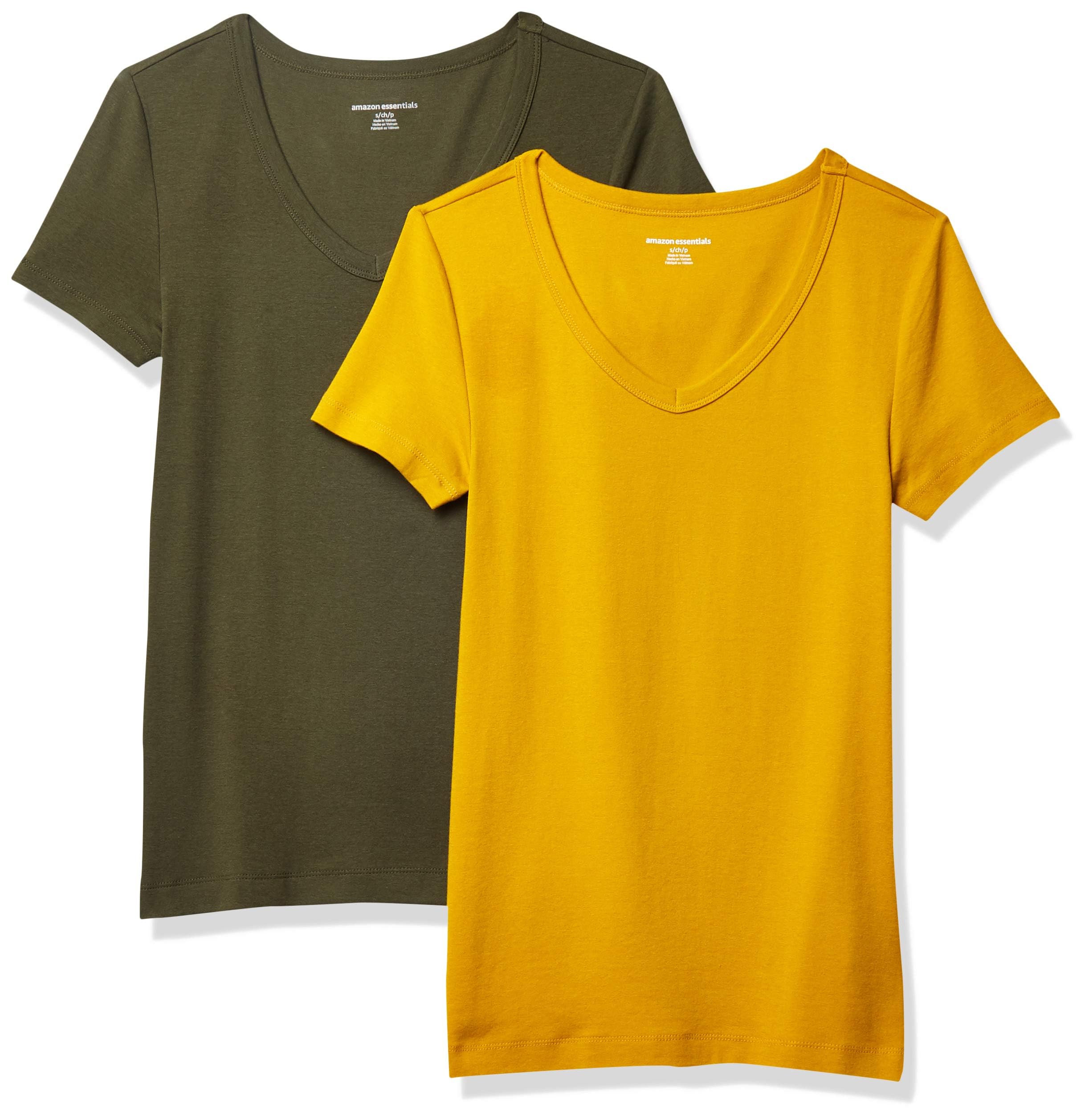 Amazon Essentials Women's Slim-Fit Short-Sleeve V-Neck T-Shirt, 2-Pack