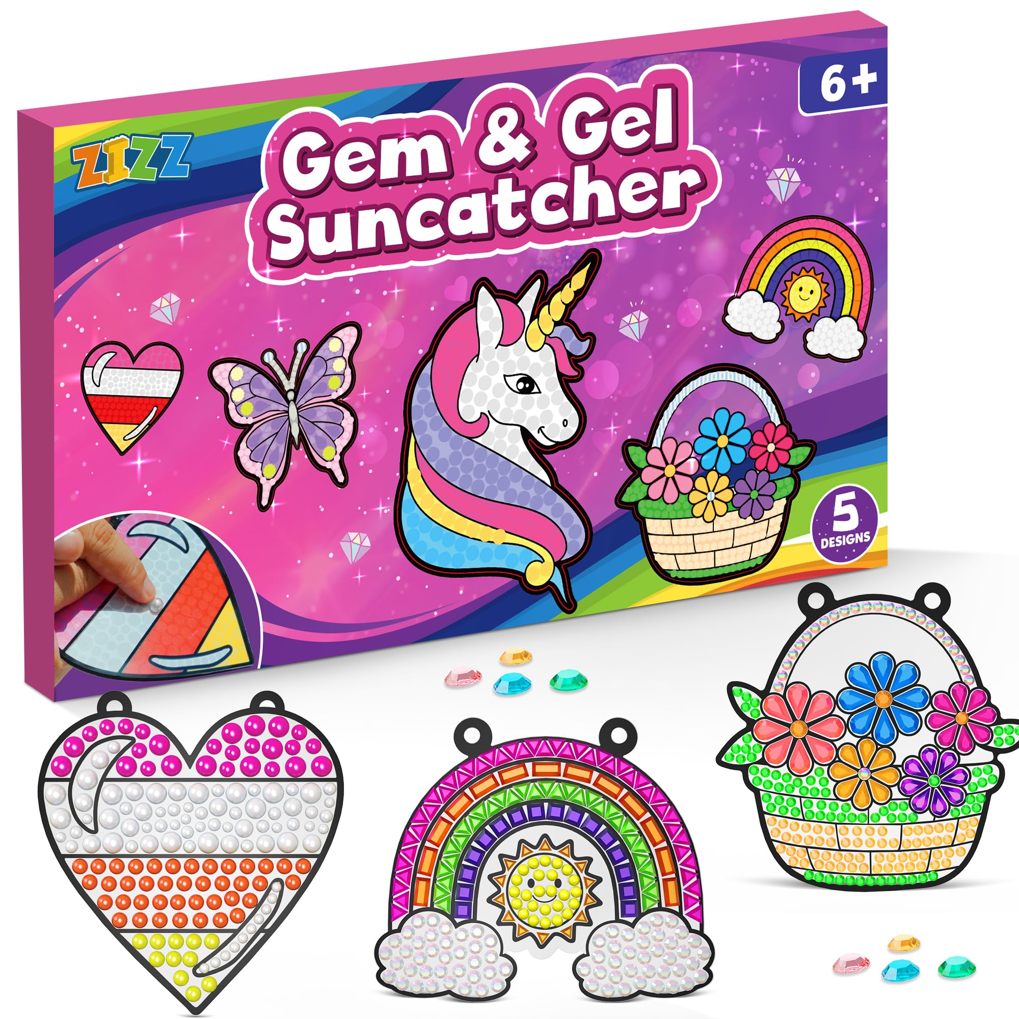 ZIZZ Diamond Window Art Suncatcher Kits for Kid 5PCS Gem Painting Crafts