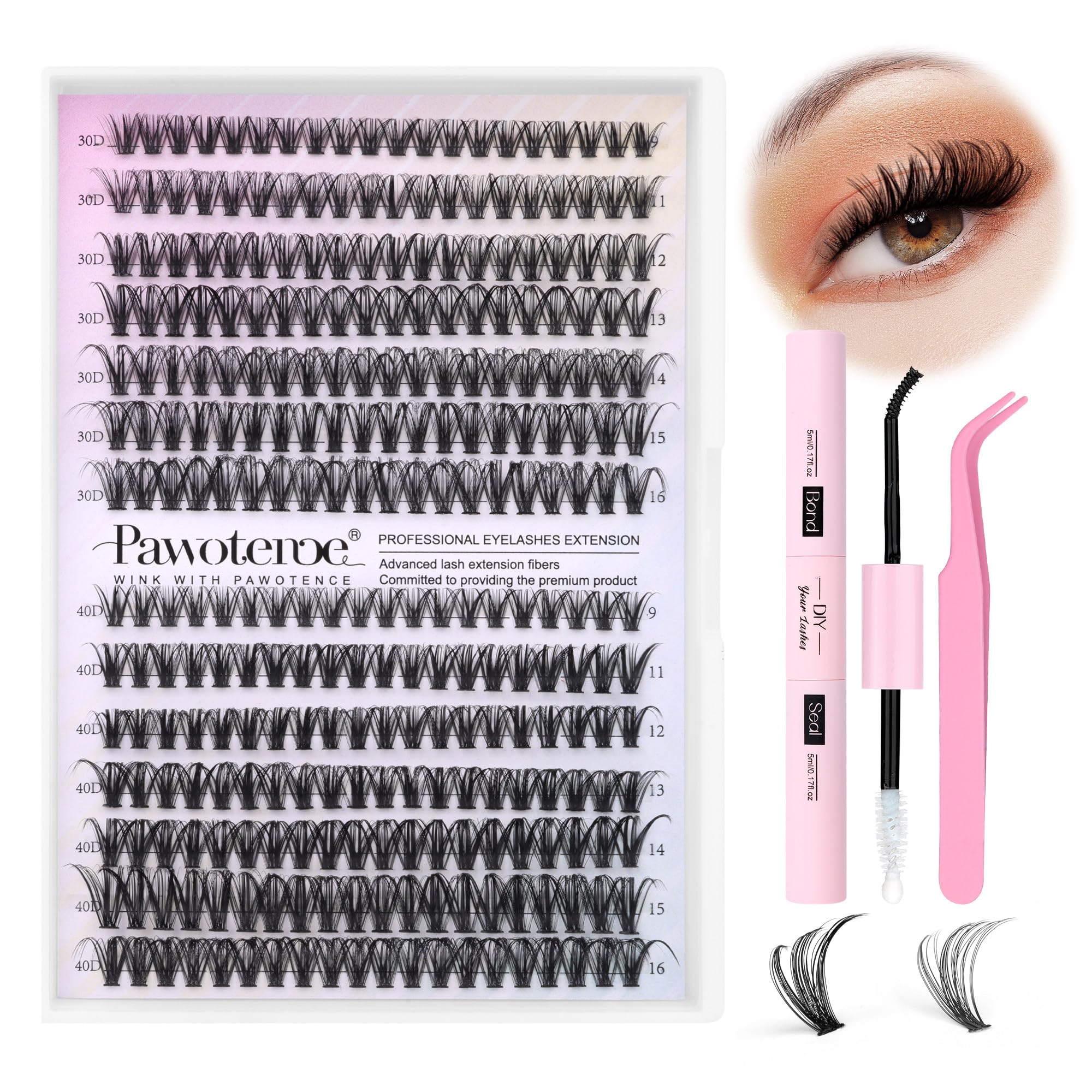 Pawotence Lash Extension Kit DIY 280pcs Lash Clusters Eyelash Extension Kit, 9-1