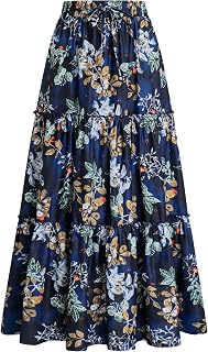 Arolina Women's Summer Maxi Skirt Trendy High Waist Pleated Ruffle Long Skirts Flowy Beach Boho Skirt Dress with Pockets