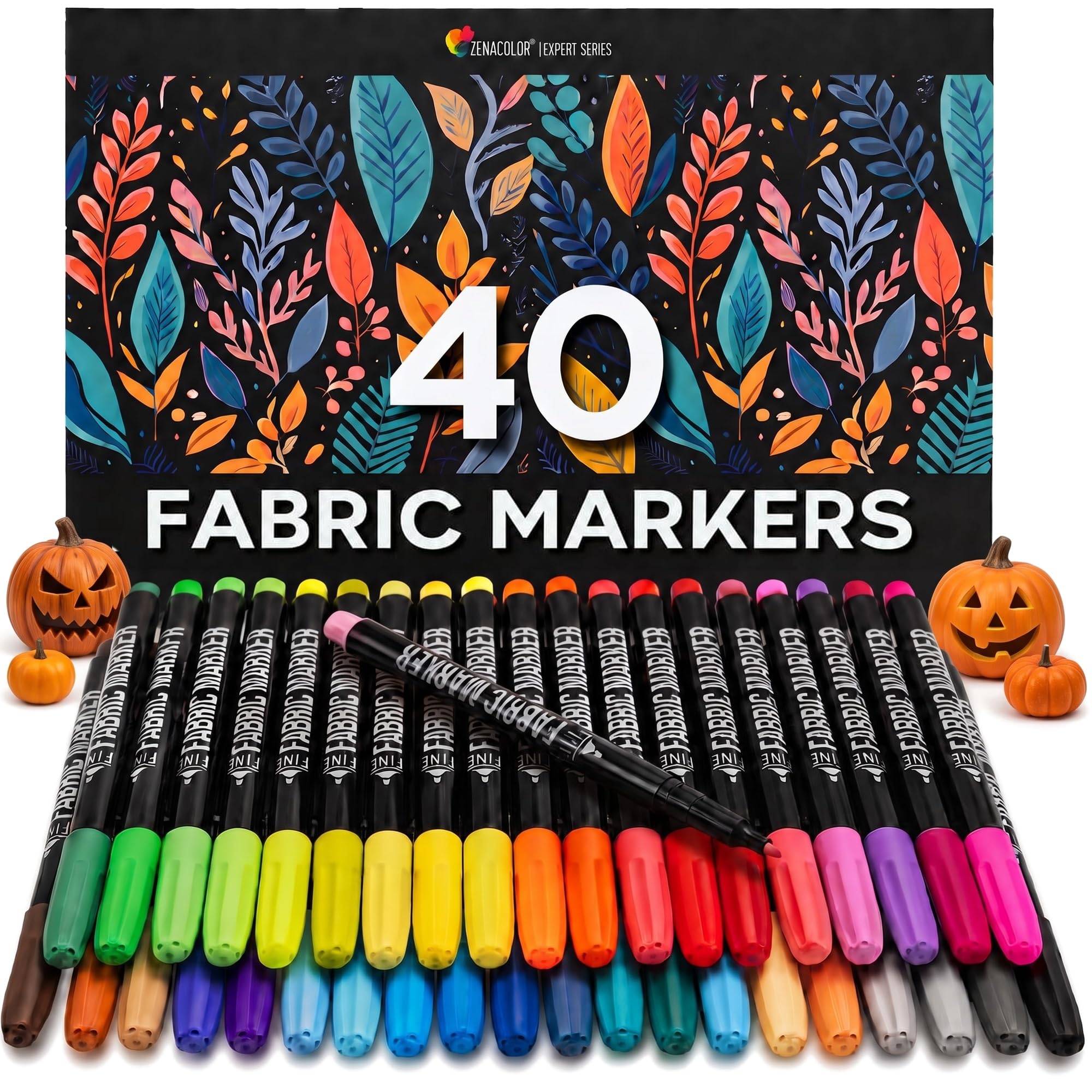 Zenacolor - 40 Fabric Markers Permanent for Clothes - Fine Point | Non Toxic Pai