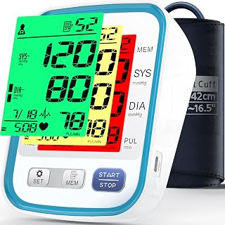 Alcarefam Blood Pressure Machine for Home Use with 3 Color Large Screen | LCD Backlit Display Blood Pressure Monitor, Automatic BP Machine with 22-42cm Upper Arm Large Cuff, 2 x 99 Memory & Voice