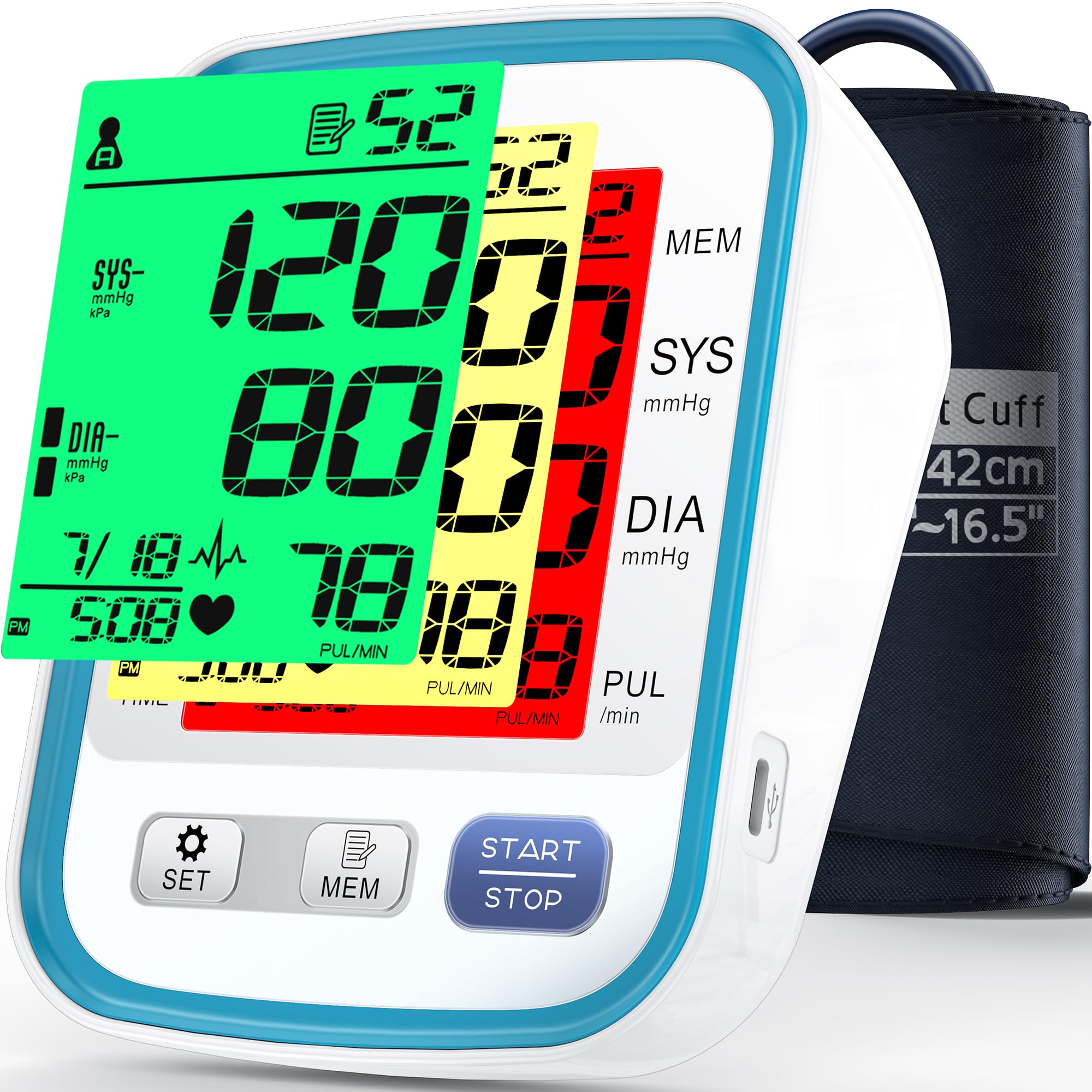 Alcarefam Blood Pressure Machine for Home Use with 3 Color Large Screen | LCD Ba
