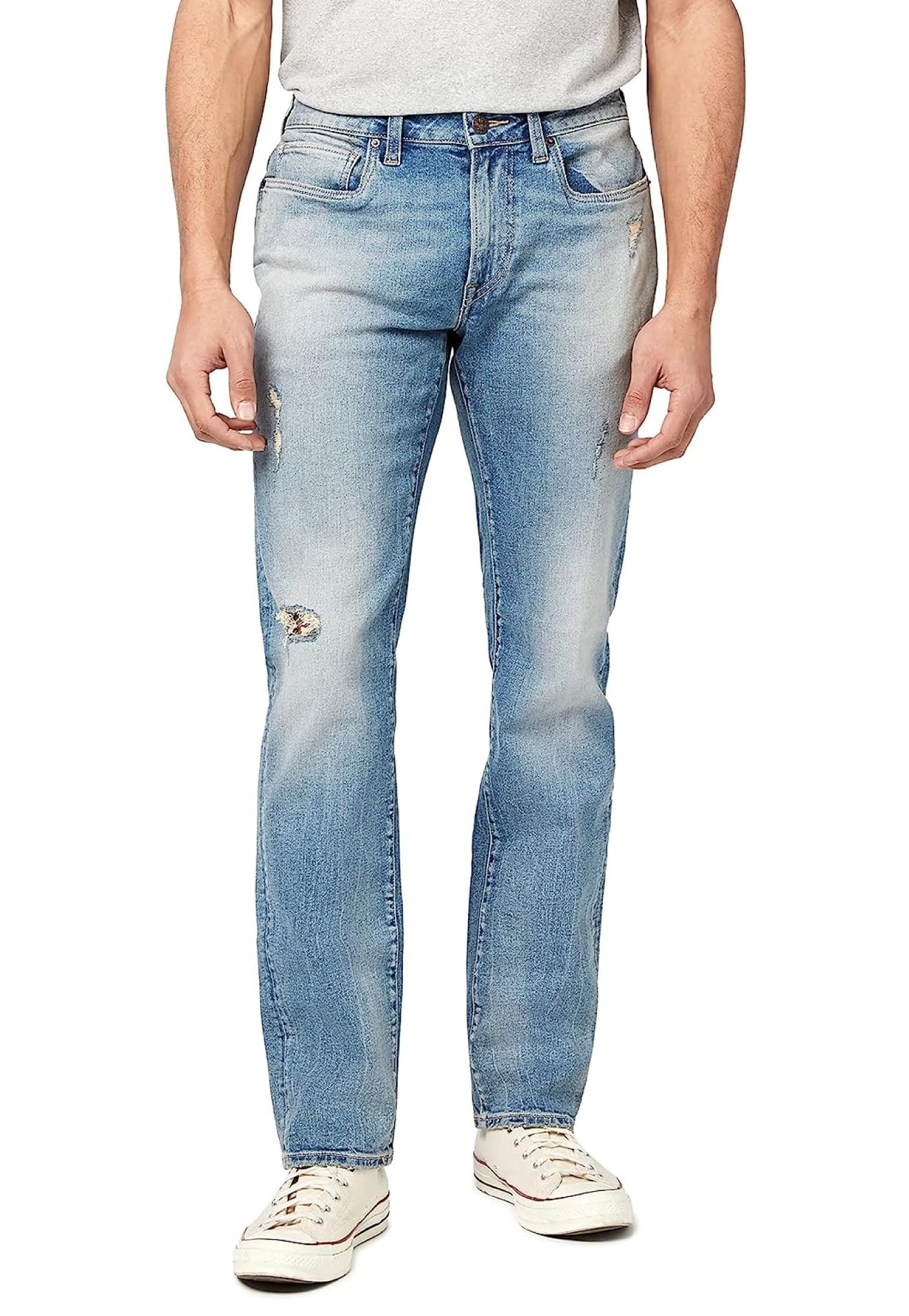 Buffalo David Bitton Men's Straight Six Jeans, Veined and Contrasted, 30 30, blu