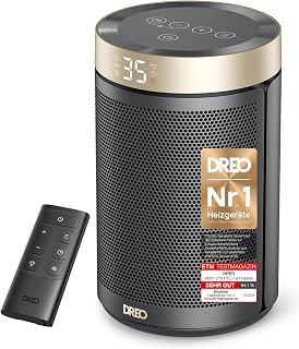 Dreo Energy-Saving Fan Heater, 34 dB Quiet 1500 W Electric PTC Ceramic, Thermostat, Overheating & Tilt Protection, 12 Hour Timer, Electric Heater for Rooms, Bedrooms, Heater 316, Gold