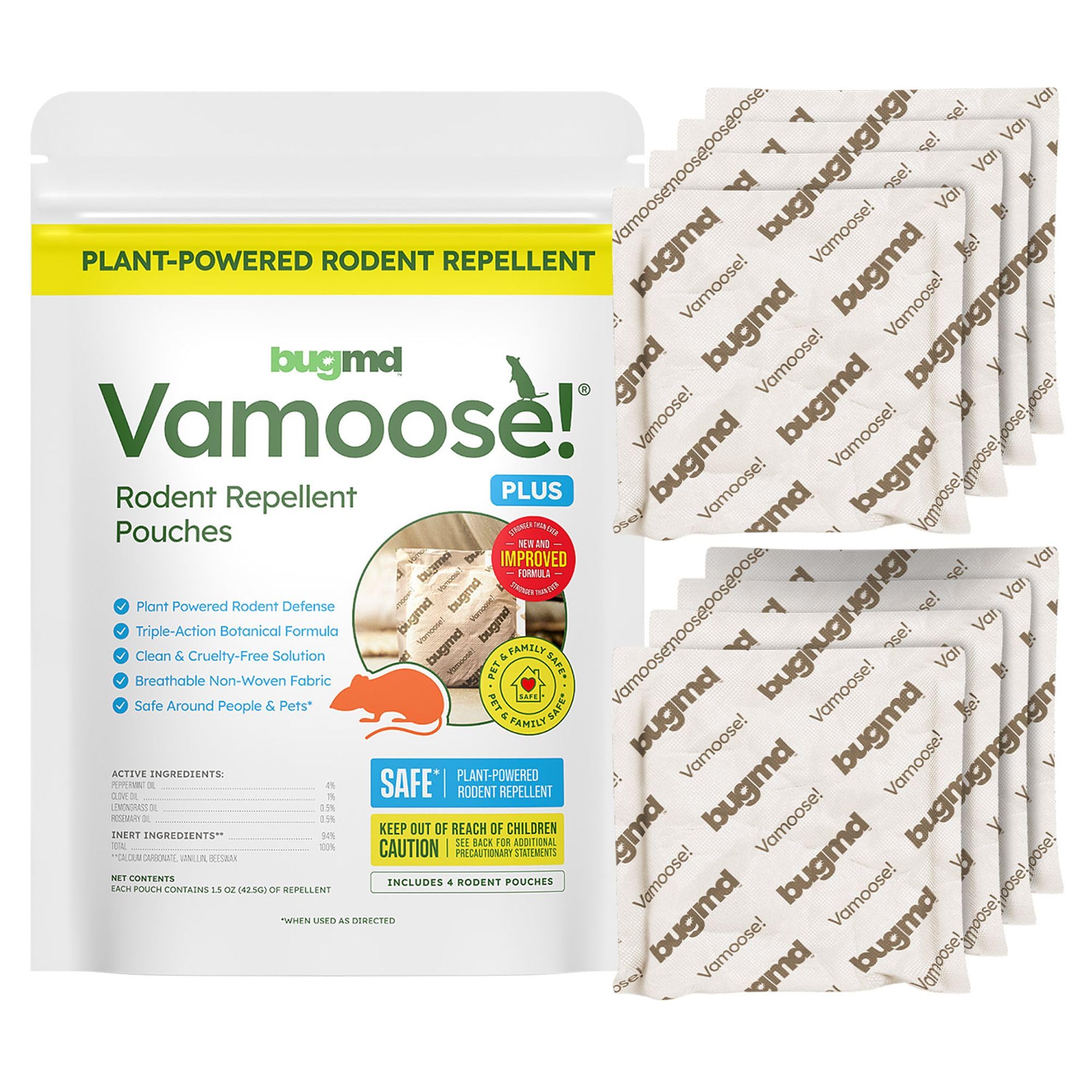 BugMD Vamoose! Plus Peppermint Oil Mouse Repellent (8 Pouches) | Natural Mice an