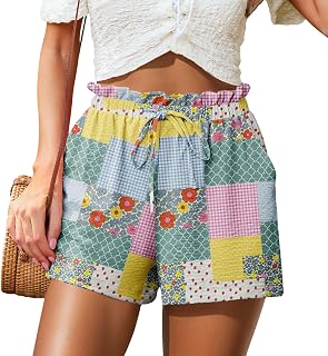 FREEOAK Womens Summer Shorts with Pockets High Waisted Wide Leg Cute Ruffle Waist Drawstring Casual 2026 Vacation Outfit