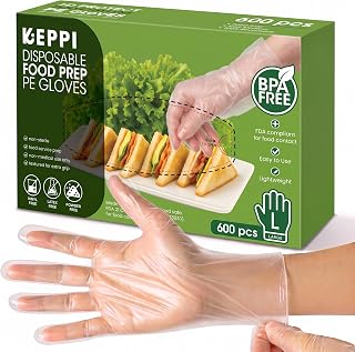 Keppi HD PROTECT Disposable Plastic Gloves 600 Pack (Large) – Food Safe, BPA & Latex-Free HDPE Gloves for Cooking, Food Prep, Kitchen Use, Serving & Crafts – Clear, Single-Use, Comfortable Fit