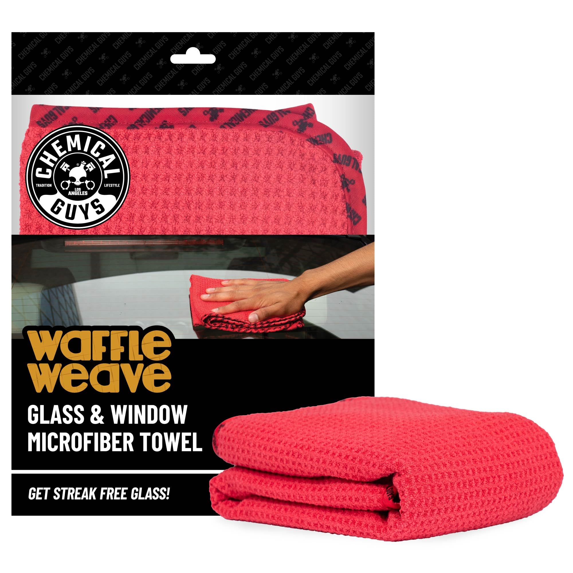 Chemical Guys, Waffle Weave Glass &amp; Window Microfiber Towel, Red, 24 x 16 | 